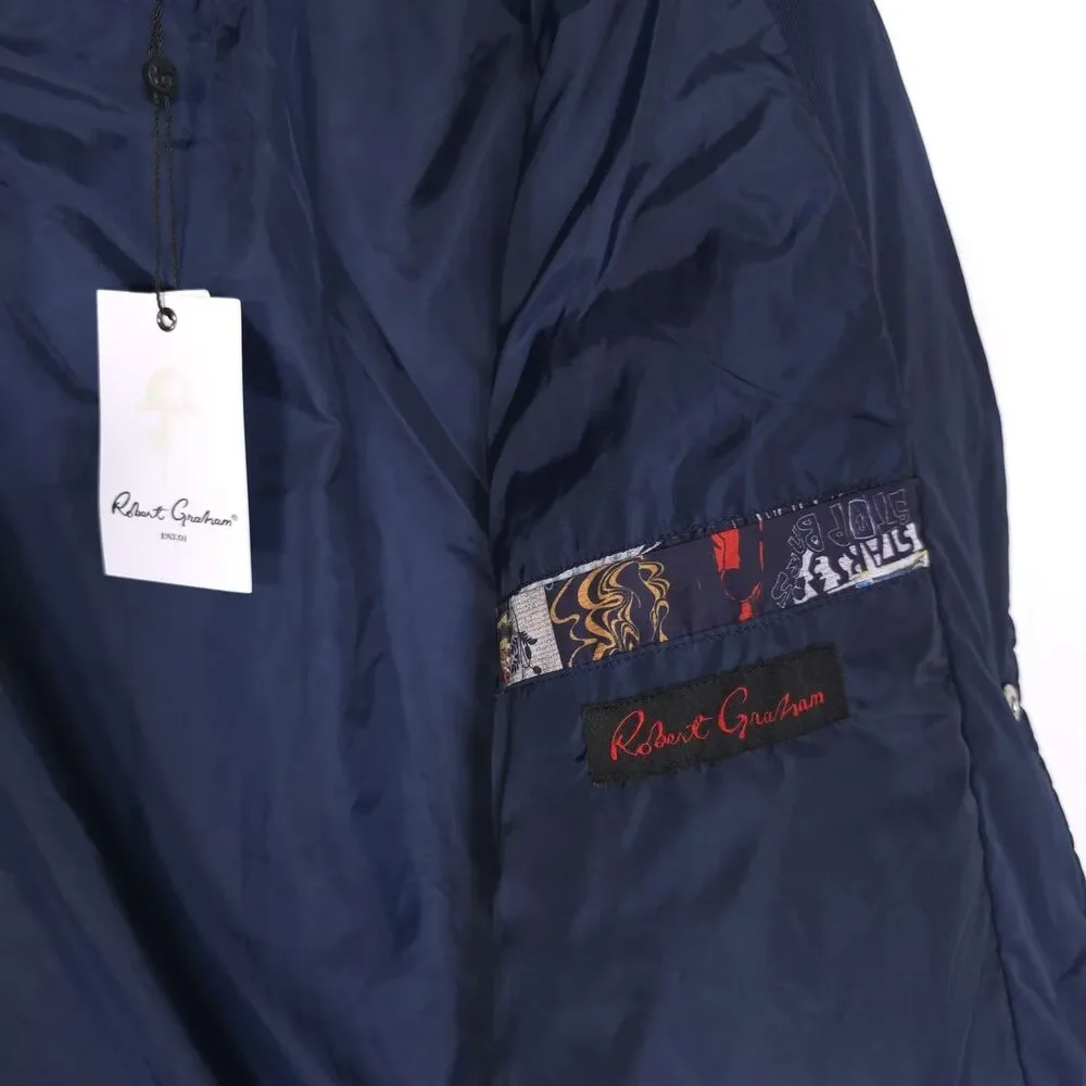 ROBERT GRAHAM New Quilted Jacket LARGE‎ Navy Lightweight Snap Front RG-115